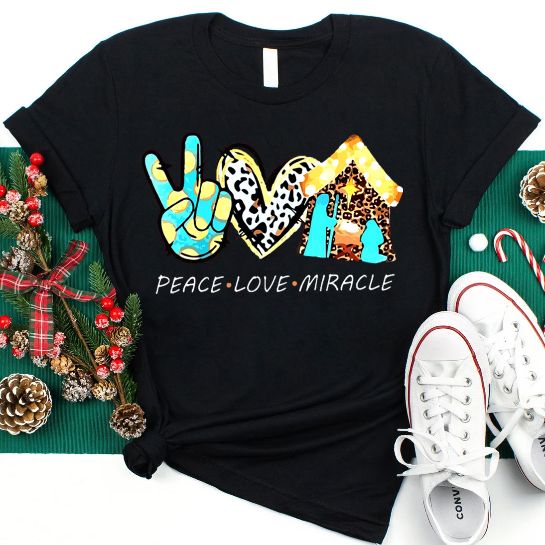 Peace And Love With Miracle Christian Christmas  T-Shirt