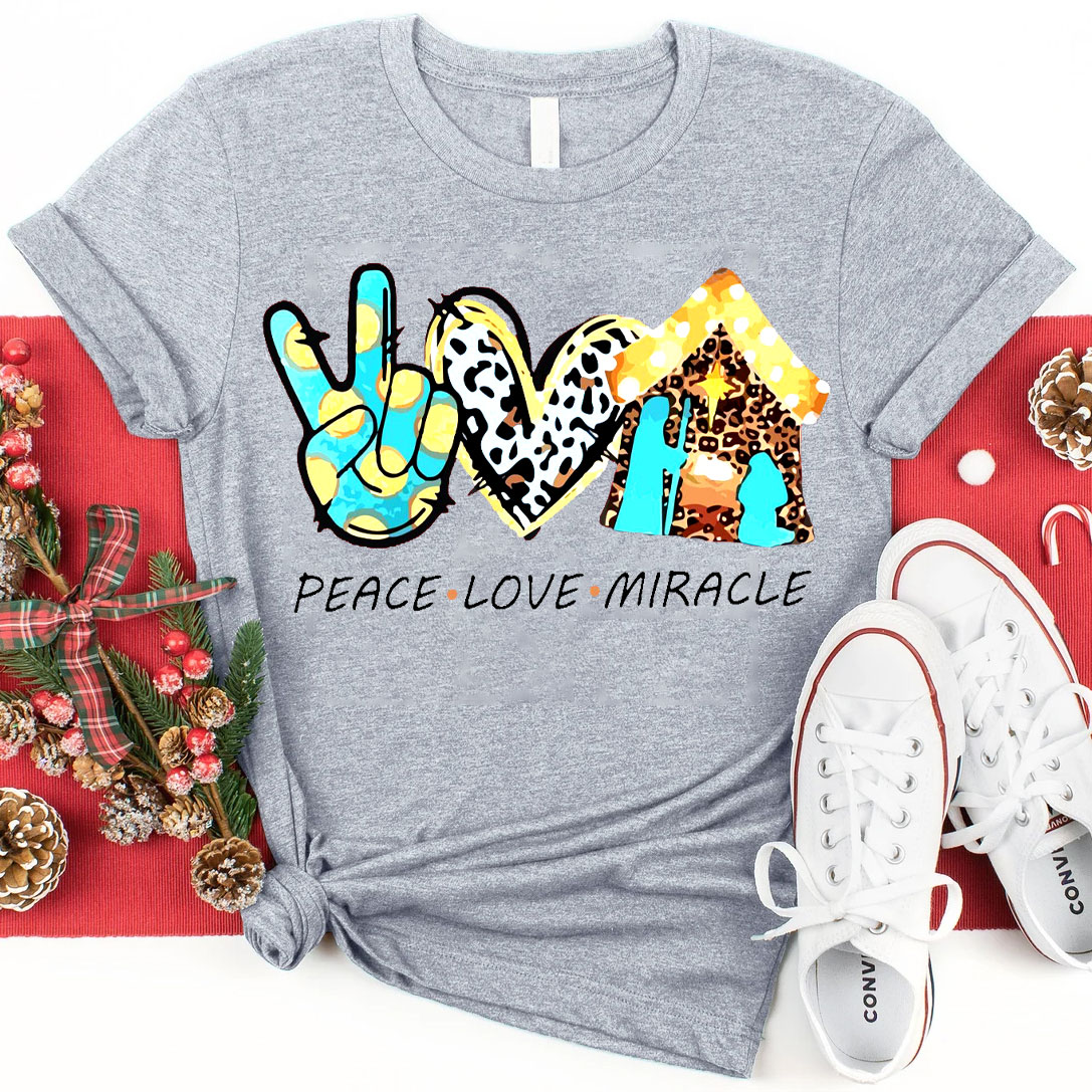 Peace And Love With Miracle Christian Christmas  T-Shirt