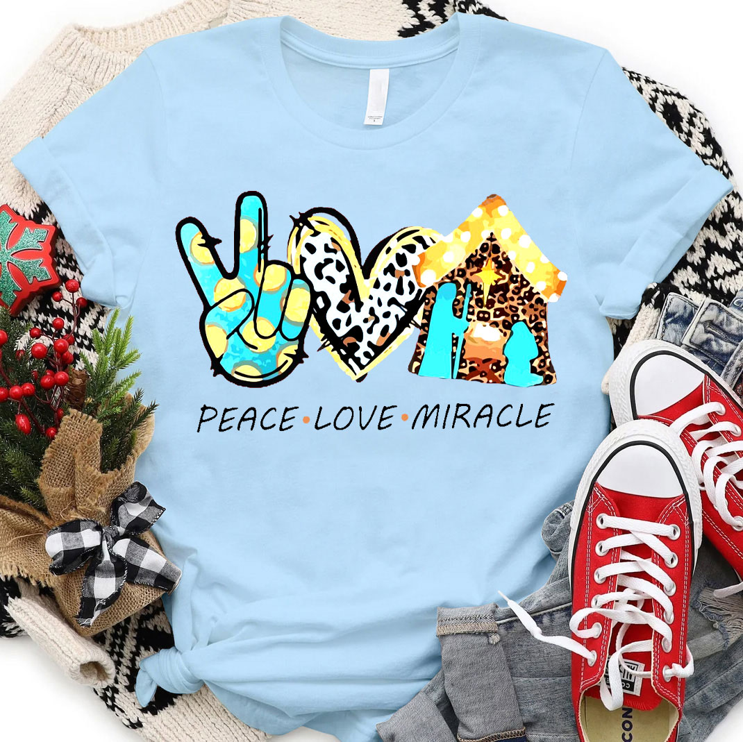 Peace And Love With Miracle Christian Christmas  T-Shirt