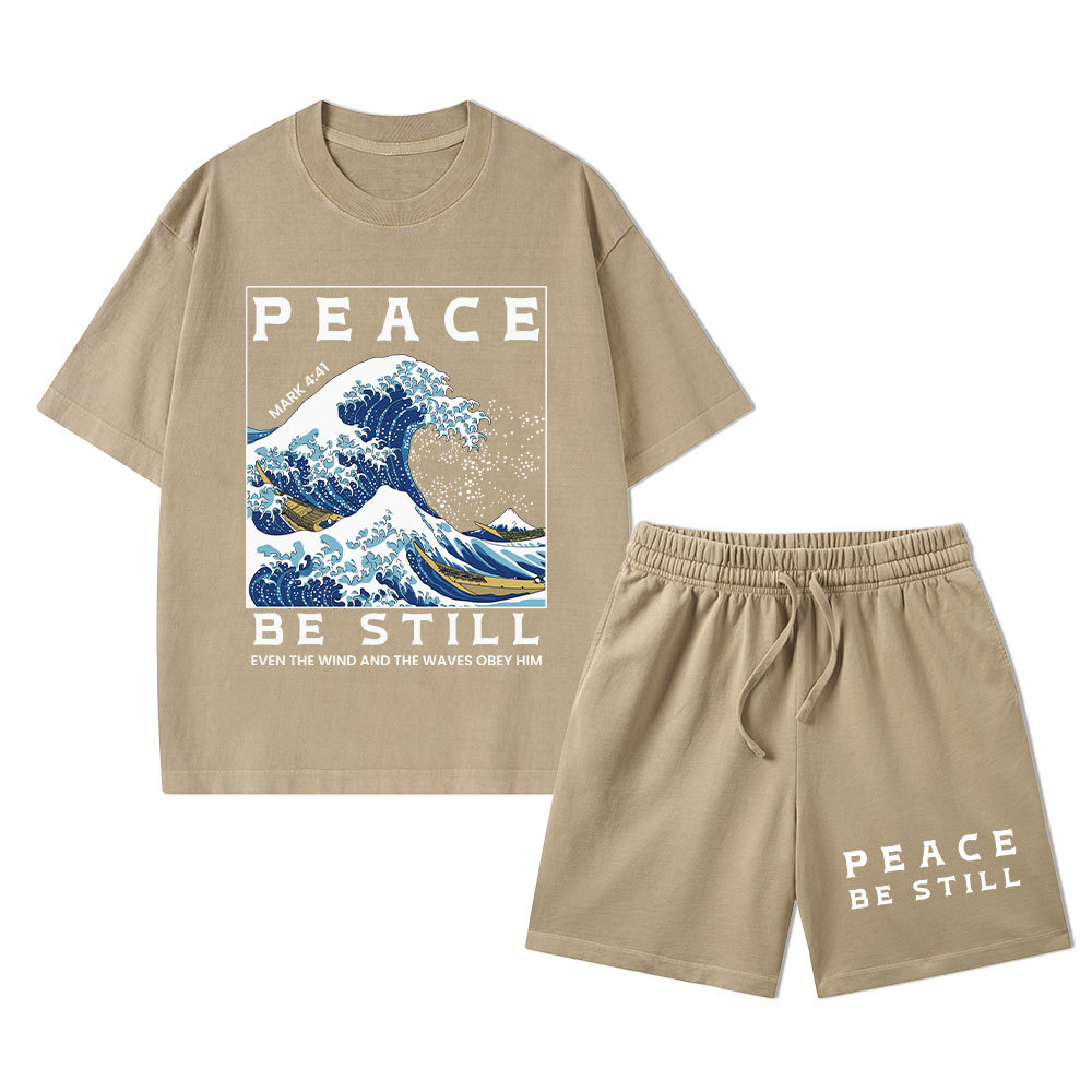 Peace Be Still Christian Washed T-Shirt & Shorts