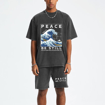Peace Be Still Christian Washed T-Shirt & Shorts