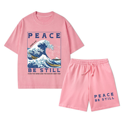 Peace Be Still Christian Washed T-Shirt & Shorts