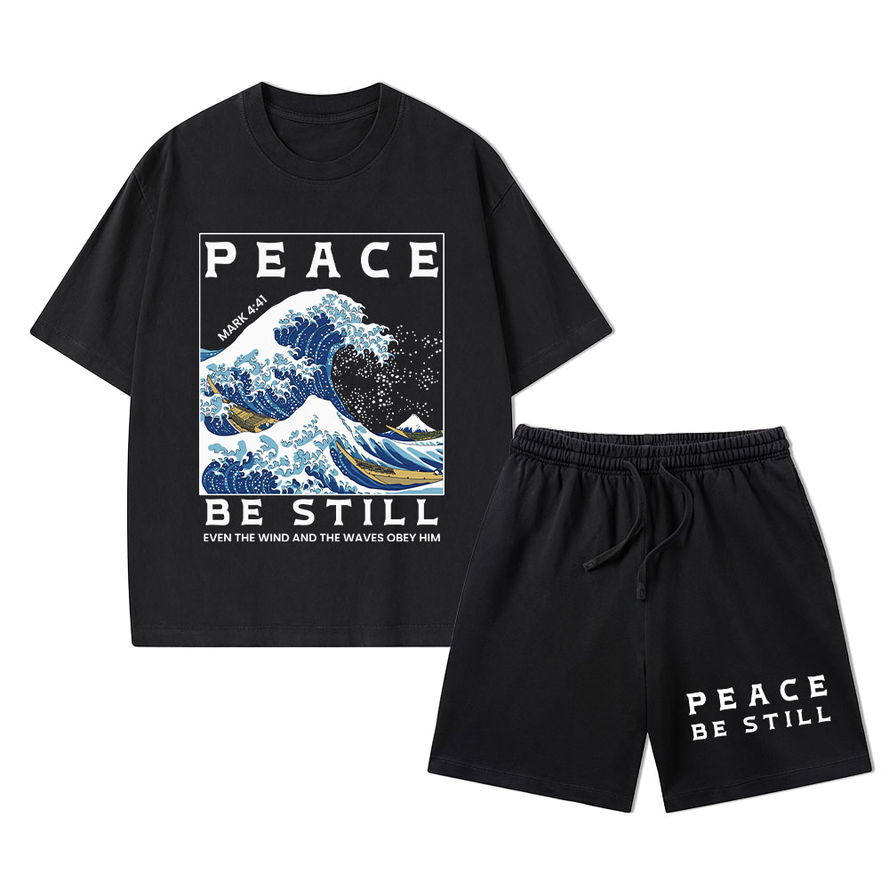 Peace Be Still Christian Washed T-Shirt & Shorts