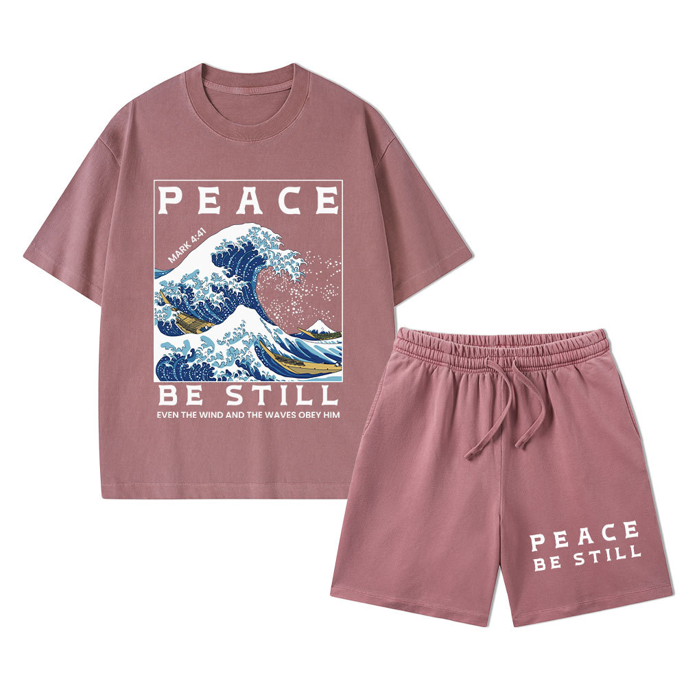Peace Be Still Christian Washed T-Shirt & Shorts