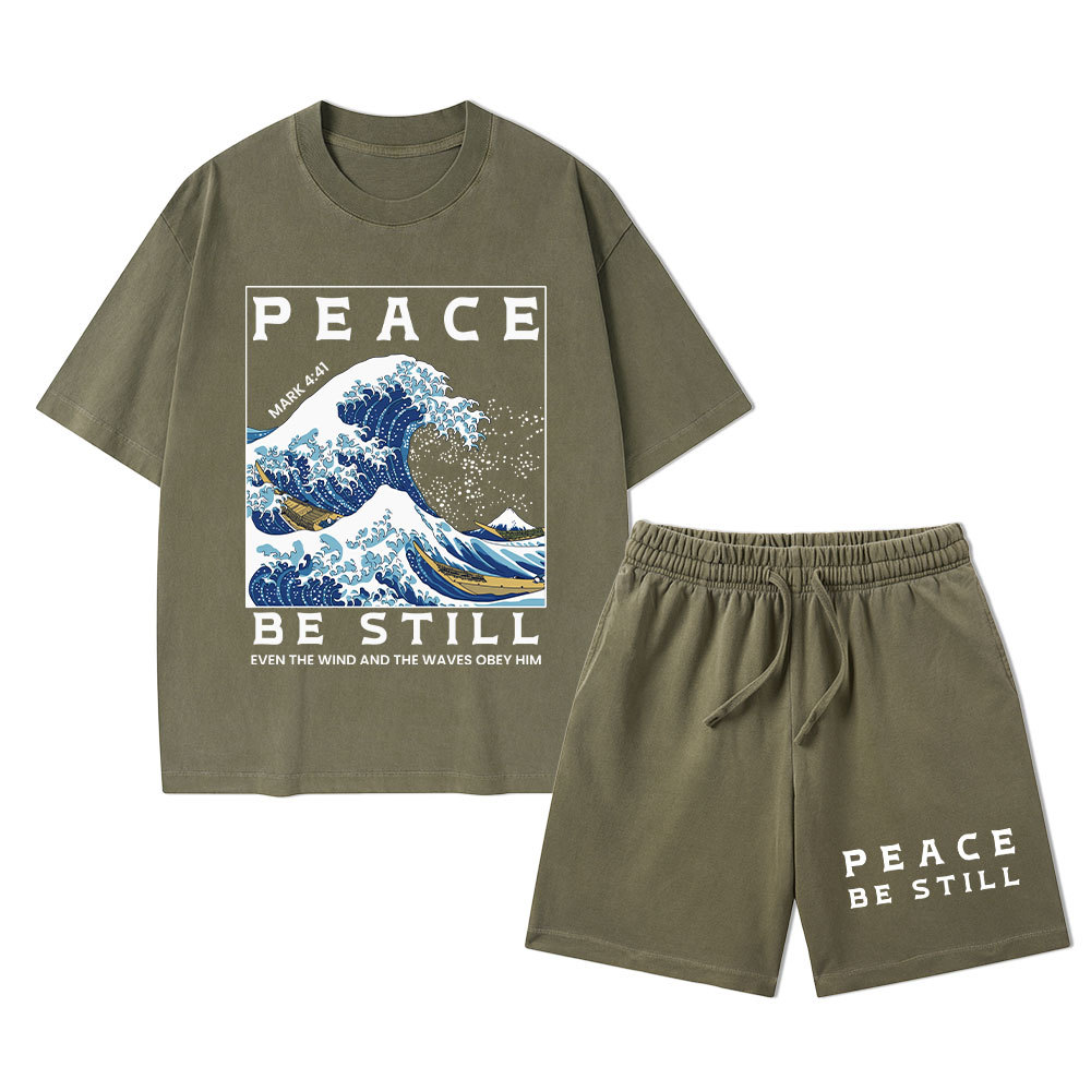 Peace Be Still Christian Washed T-Shirt & Shorts