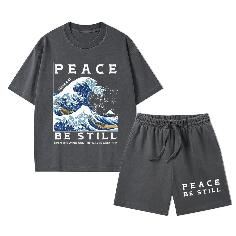 Peace Be Still Christian Washed T-Shirt & Shorts