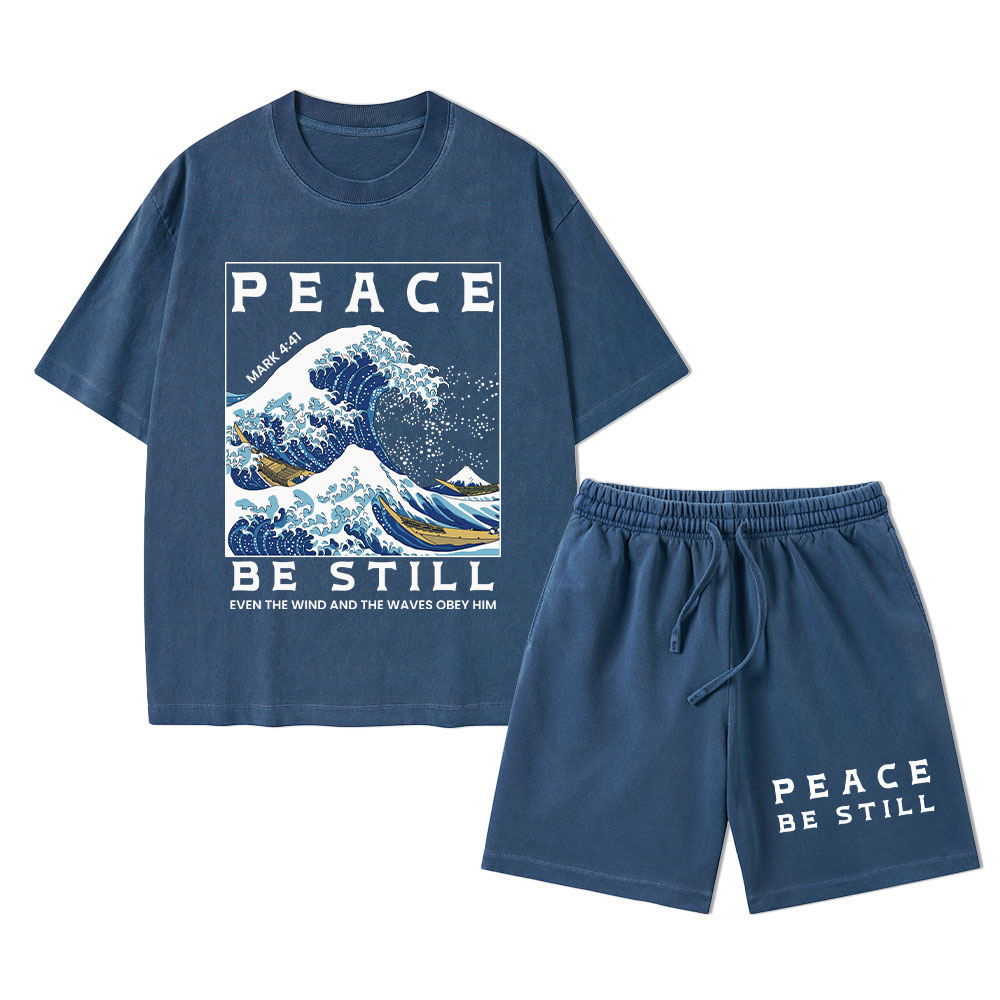 Peace Be Still Christian Washed T-Shirt & Shorts