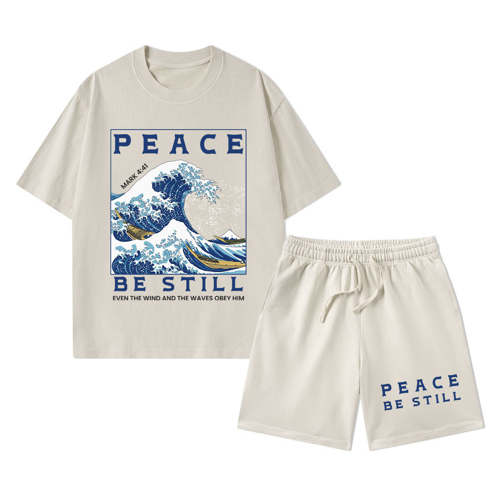 Peace Be Still Christian Washed T-Shirt & Shorts