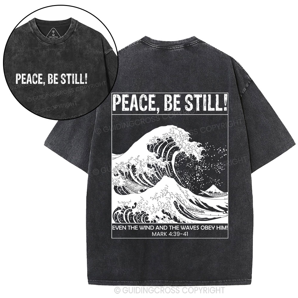 Peace Be Still Ocean Waves Christian Washed T-Shirt