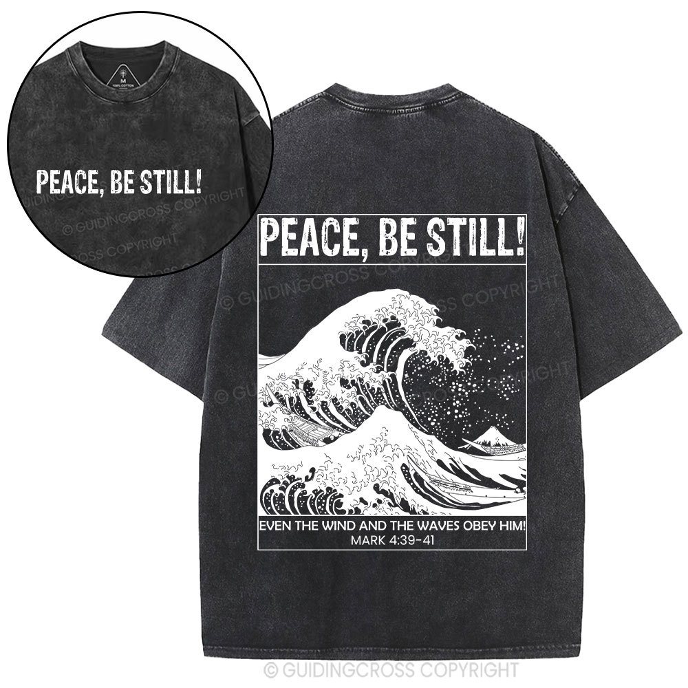 Peace Be Still Ocean Waves Christian Washed T-Shirt