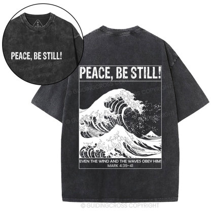 Peace Be Still Ocean Waves Christian Washed T-Shirt