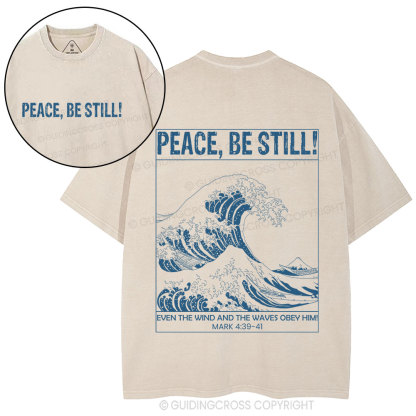 Peace Be Still Ocean Waves Christian Washed T-Shirt