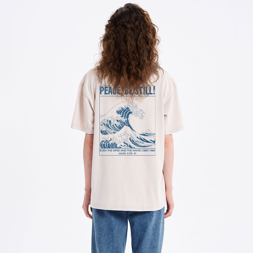 Peace Be Still Ocean Waves Christian Washed T-Shirt