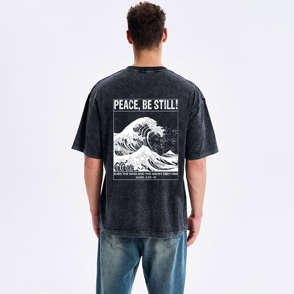 Peace Be Still Ocean Waves Christian Washed T-Shirt