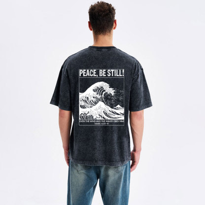 Peace Be Still Ocean Waves Christian Washed T-Shirt