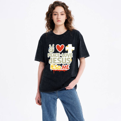 Peace Love Jesus Christian Washed T-Shirt