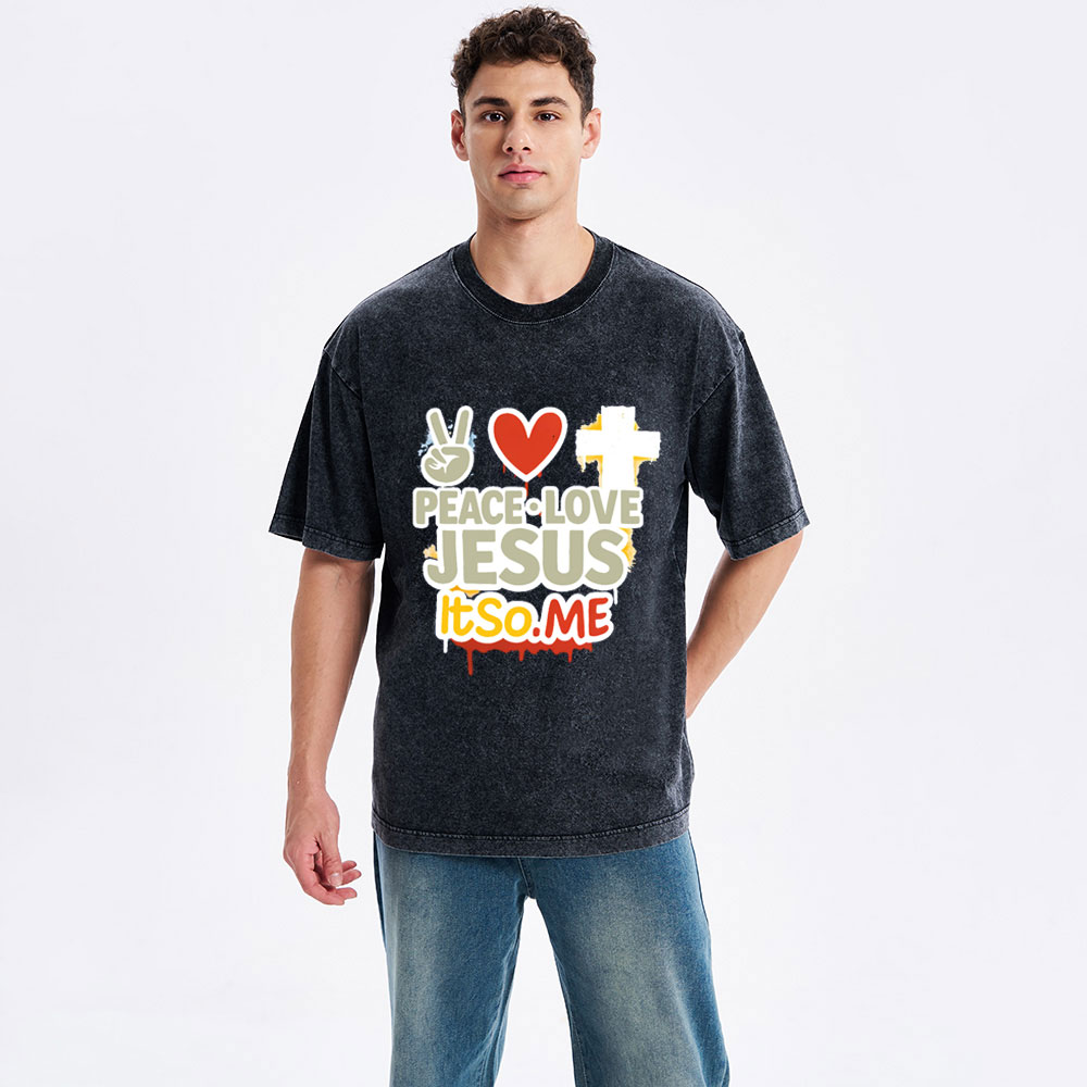 Peace Love Jesus Christian Washed T-Shirt