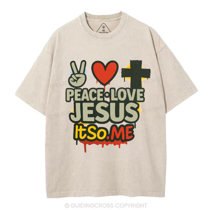 Peace Love Jesus Christian Washed T-Shirt