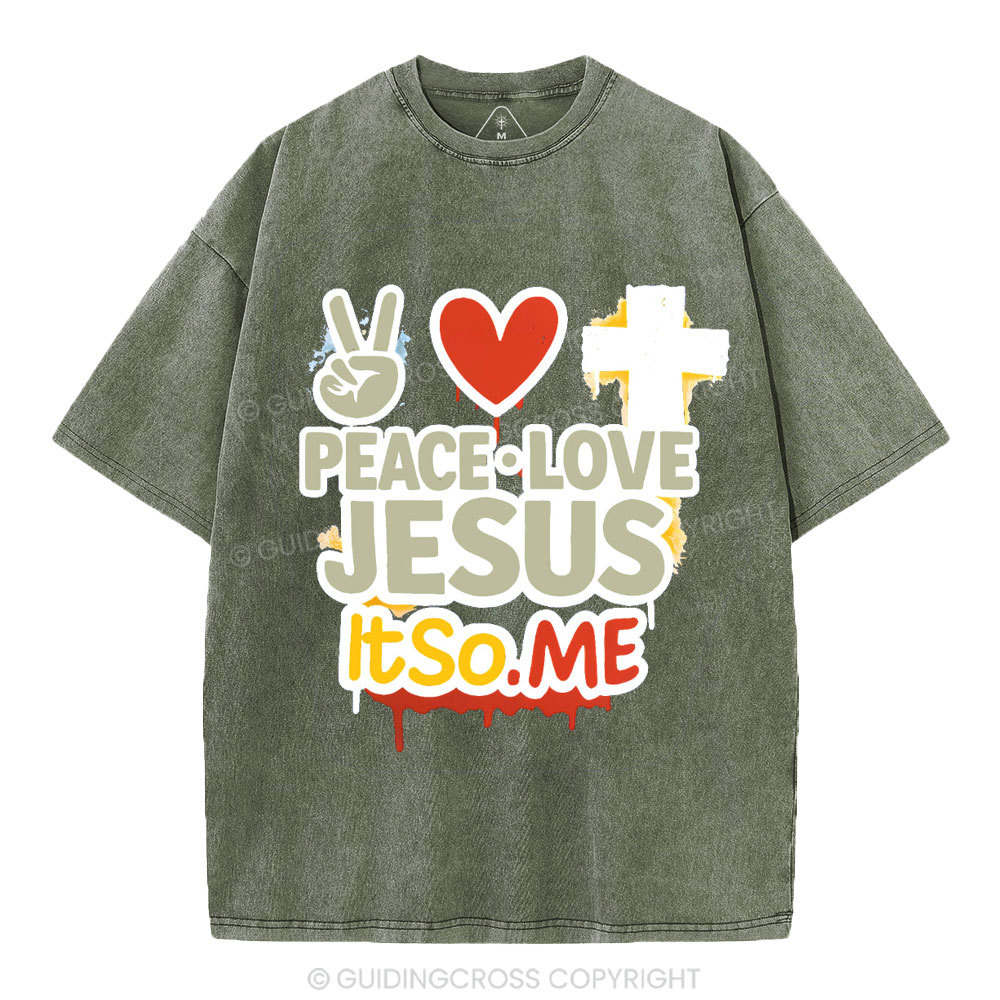 Peace Love Jesus Christian Washed T-Shirt