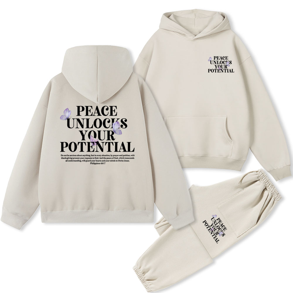 Peace Unlocks Your Potential Christian Fleece Hoodie Set