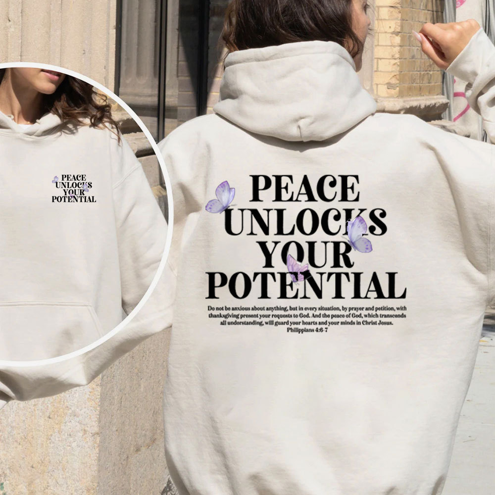 Peace Unlocks Your Potential Christian Fleece Hoodie Set