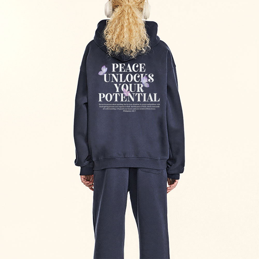 Peace Unlocks Your Potential Christian Fleece Hoodie Set