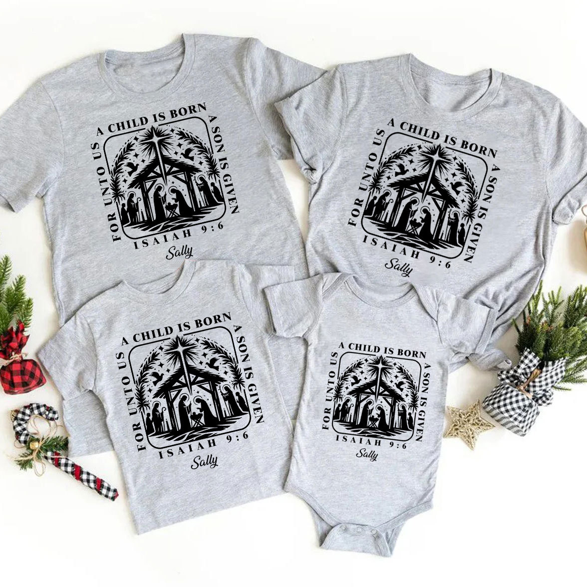 Personalized A Child Is Born Christmas Family Matching Shirts
