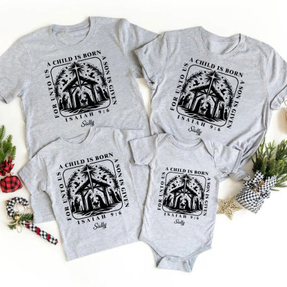 Personalized A Child Is Born Christmas Family Matching Shirts