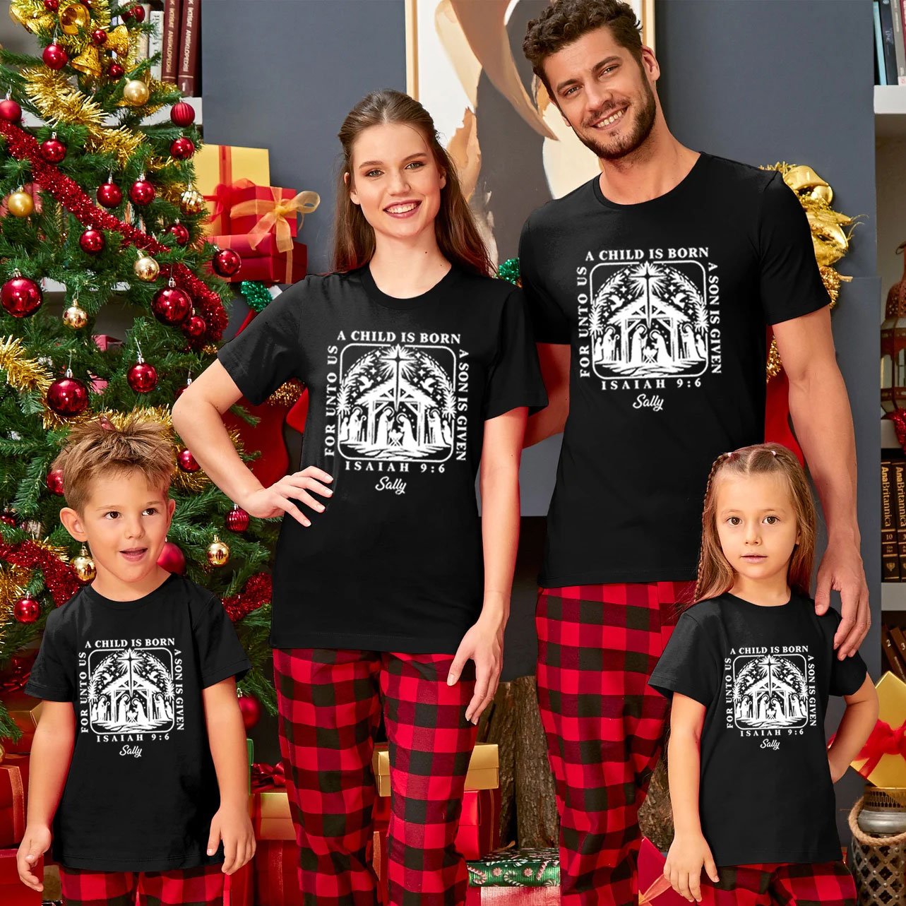 Personalized A Child Is Born Christmas Family Matching Shirts