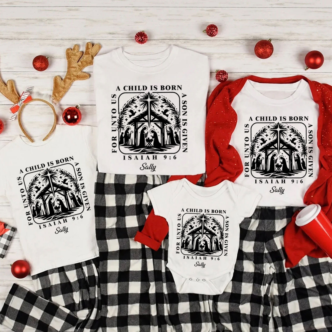 Personalized A Child Is Born Christmas Family Matching Shirts