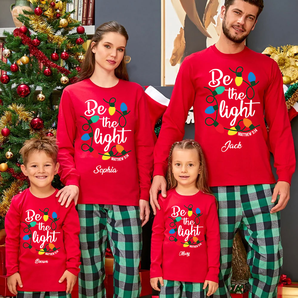 Personalized Be the Light Christmas Family Matching Long Sleeve Shirts