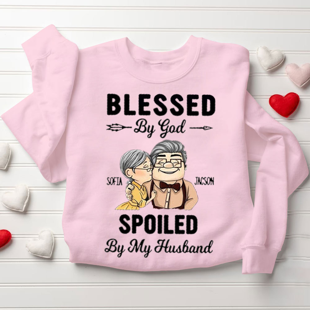 Personalized Blessed By God Spoiled By My Husband & Wife Christian Couple Sweatshirt