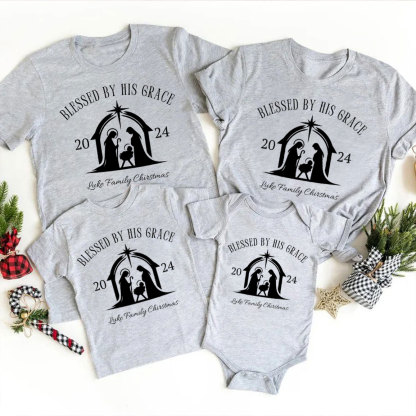 Personalized Blessed By His Grace Christmas Family Matching Shirts