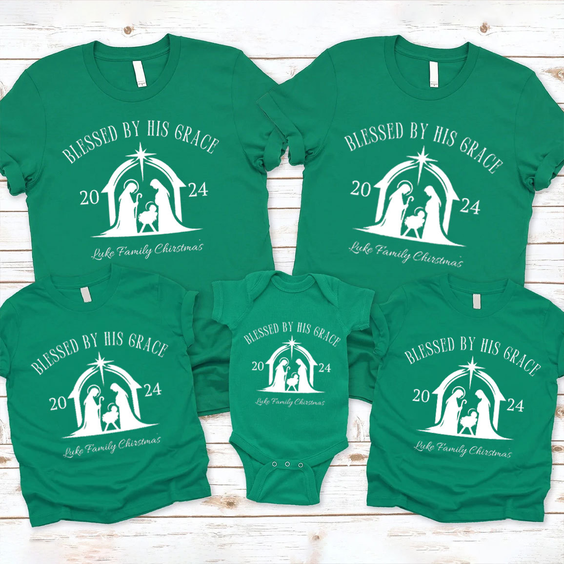 Personalized Blessed By His Grace Christmas Family Matching Shirts