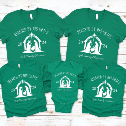 Personalized Blessed By His Grace Christmas Family Matching Shirts