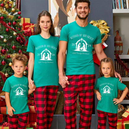 Personalized Blessed By His Grace Christmas Family Matching Shirts