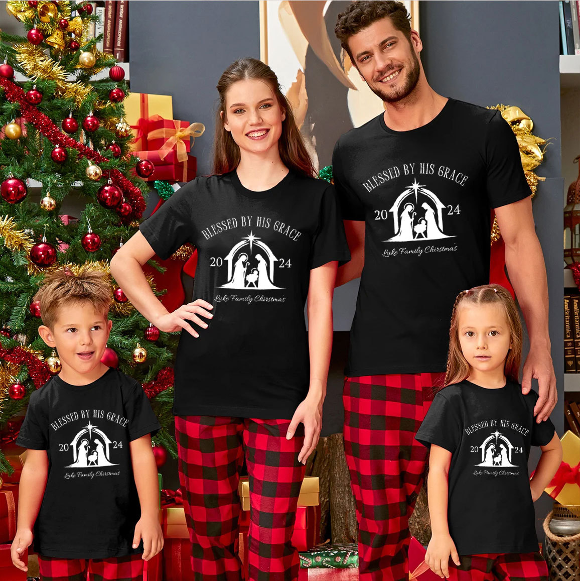 Personalized Blessed By His Grace Christmas Family Matching Shirts