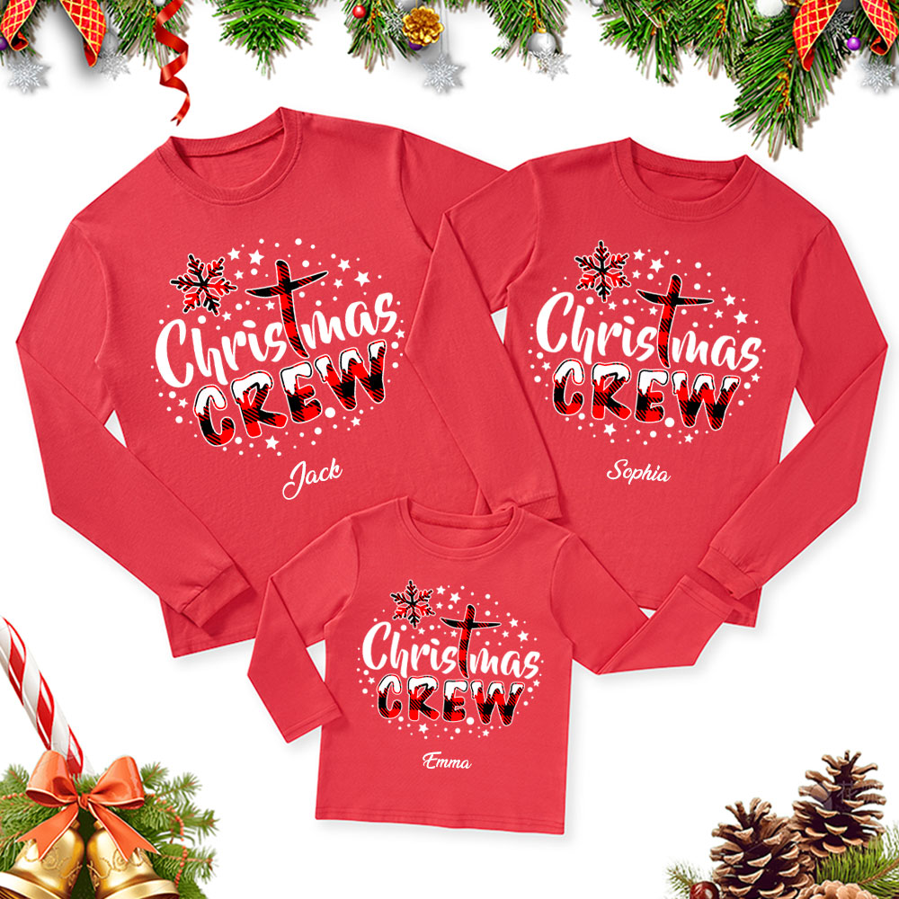 Personalized Christmas Crew Family Matching Long Sleeve Shirts