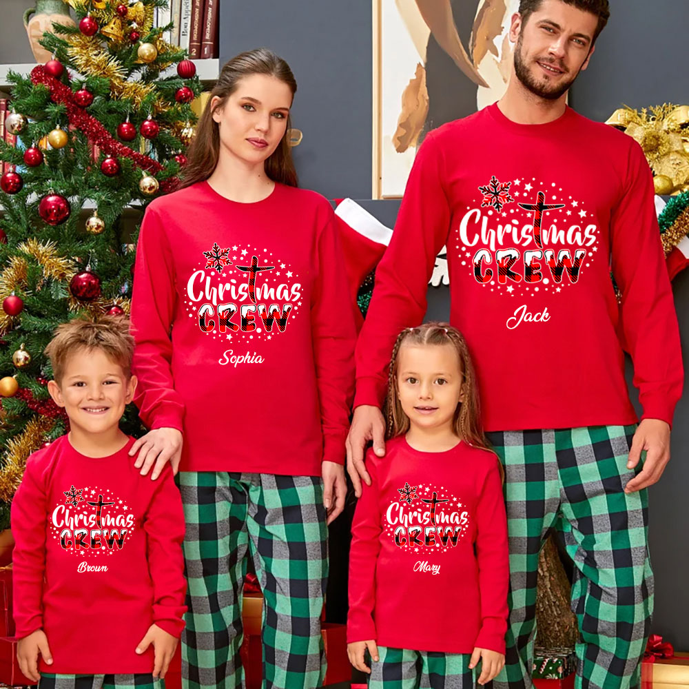 Personalized Christmas Crew Family Matching Long Sleeve Shirts