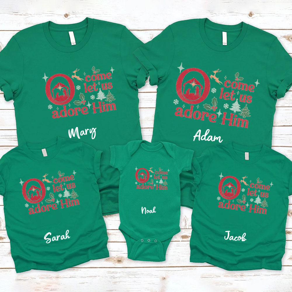 Personalized Come Let Us Adore Him Christian Family Matching Shirts