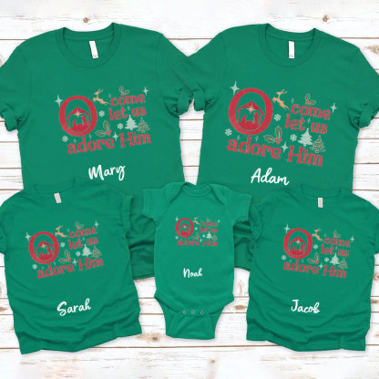 Personalized Come Let Us Adore Him Christian Family Matching Shirts