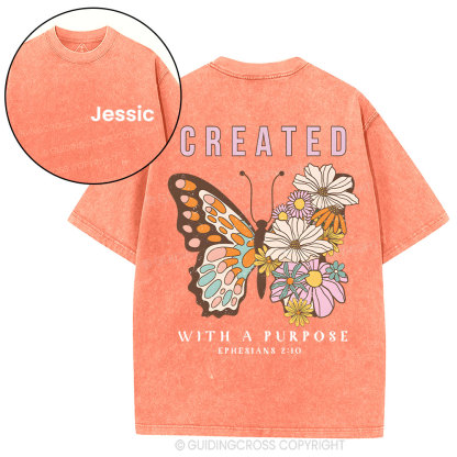 Personalized Created With Purpose Christian Washed T-Shirt