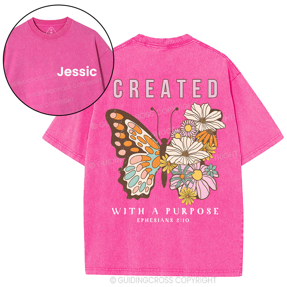 Personalized Created With Purpose Christian Washed T-Shirt