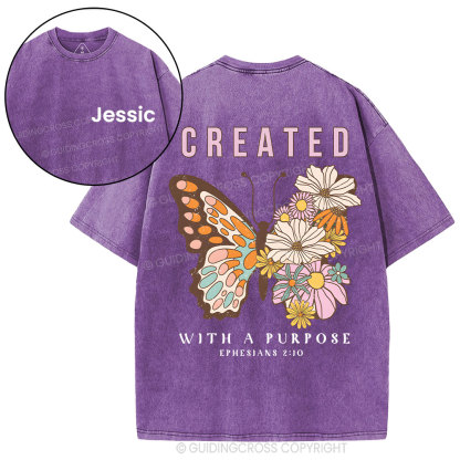 Personalized Created With Purpose Christian Washed T-Shirt