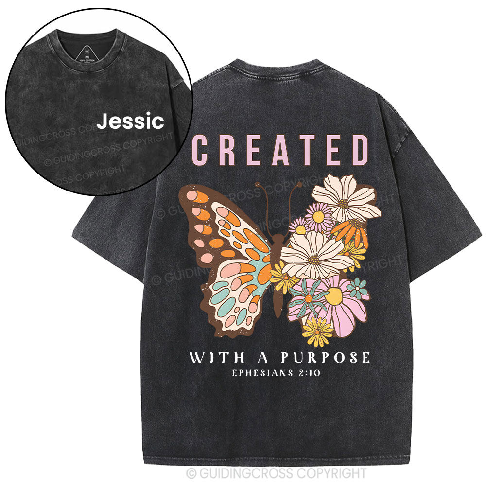 Personalized Created With Purpose Christian Washed T-Shirt