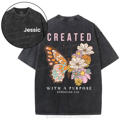 Personalized Created With Purpose Christian Washed T-Shirt