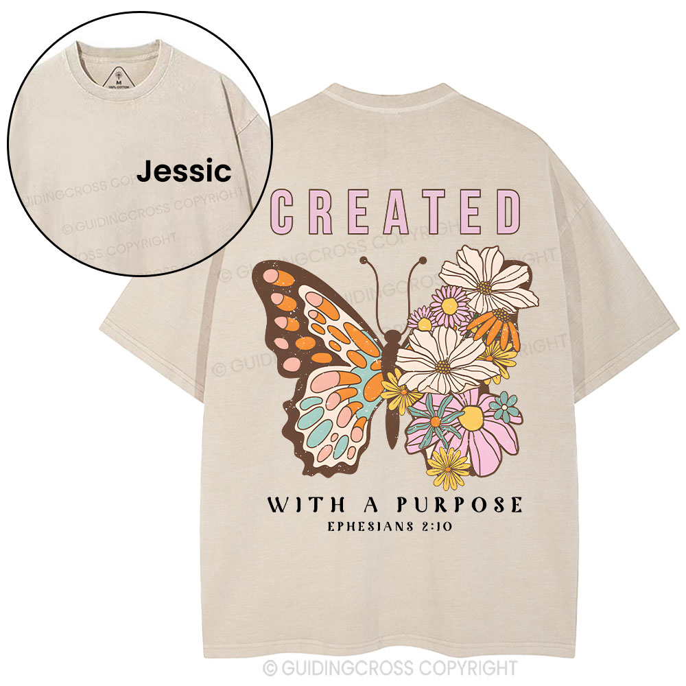 Personalized Created With Purpose Christian Washed T-Shirt
