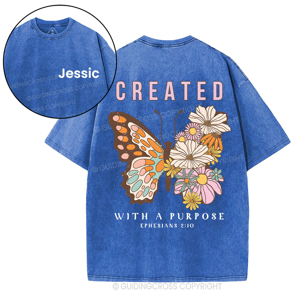 Personalized Created With Purpose Christian Washed T-Shirt