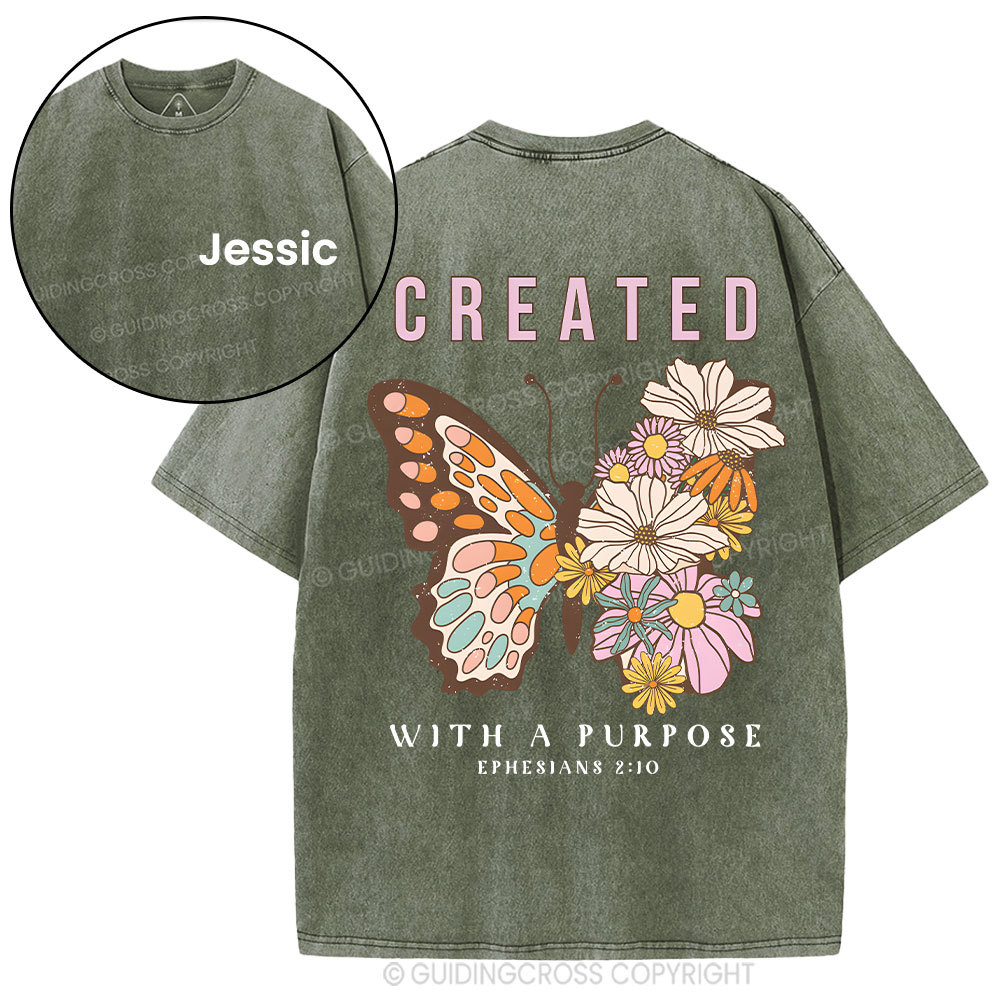 Personalized Created With Purpose Christian Washed T-Shirt