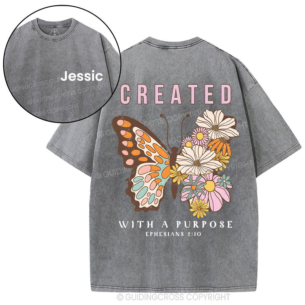 Personalized Created With Purpose Christian Washed T-Shirt